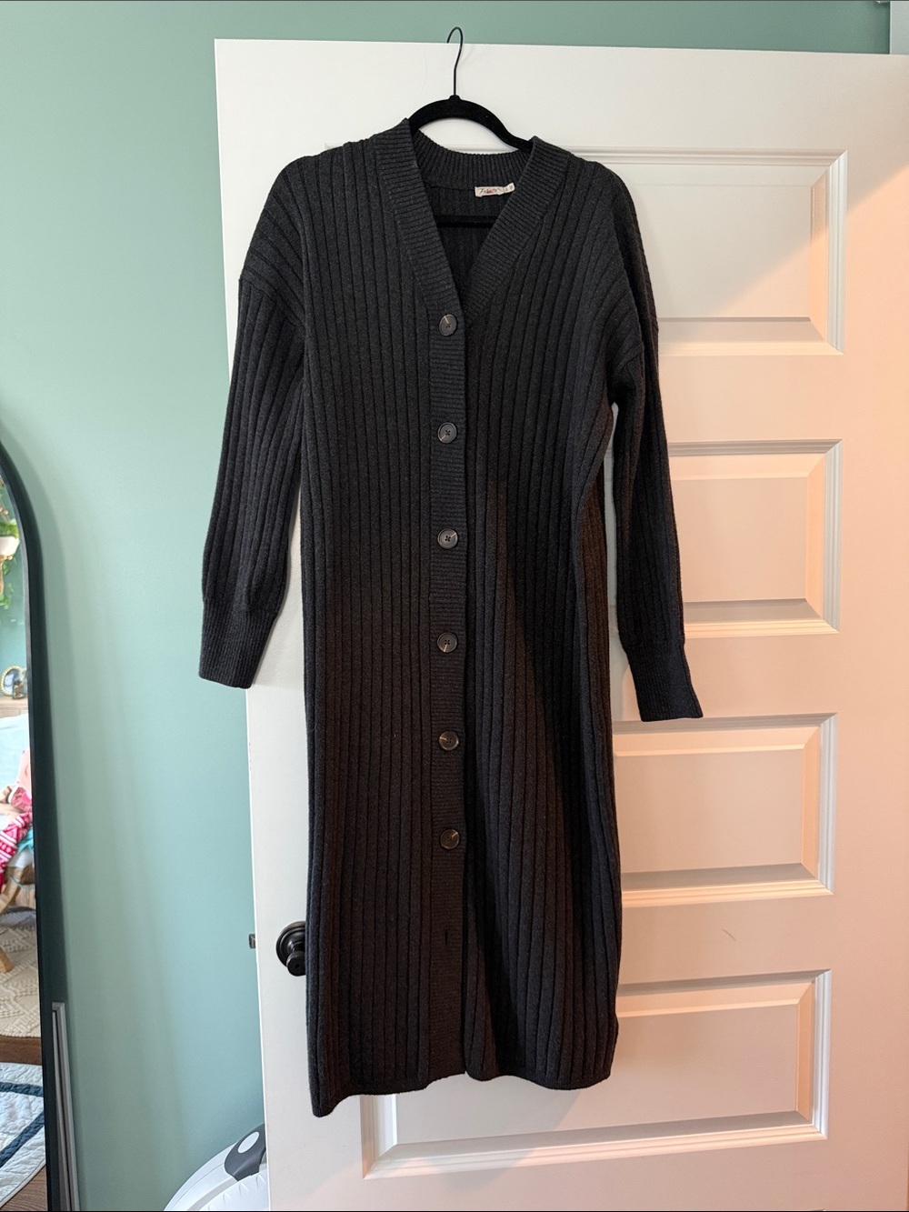 Faherty dark gray Black Long Ribbed Button-Front Knit Dress